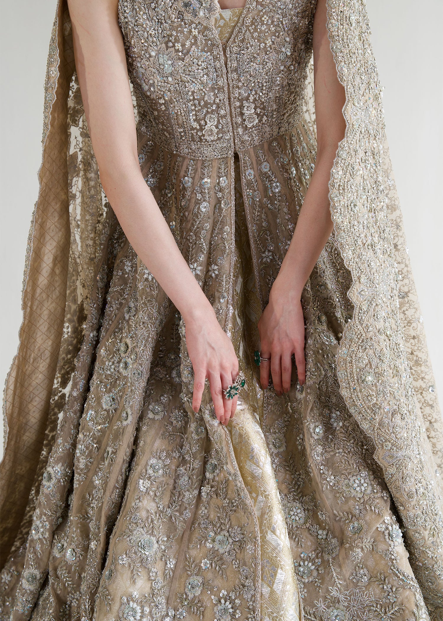 Whisper White Embellished French Net Bridal Lehenga (3-Piece) - Image 7