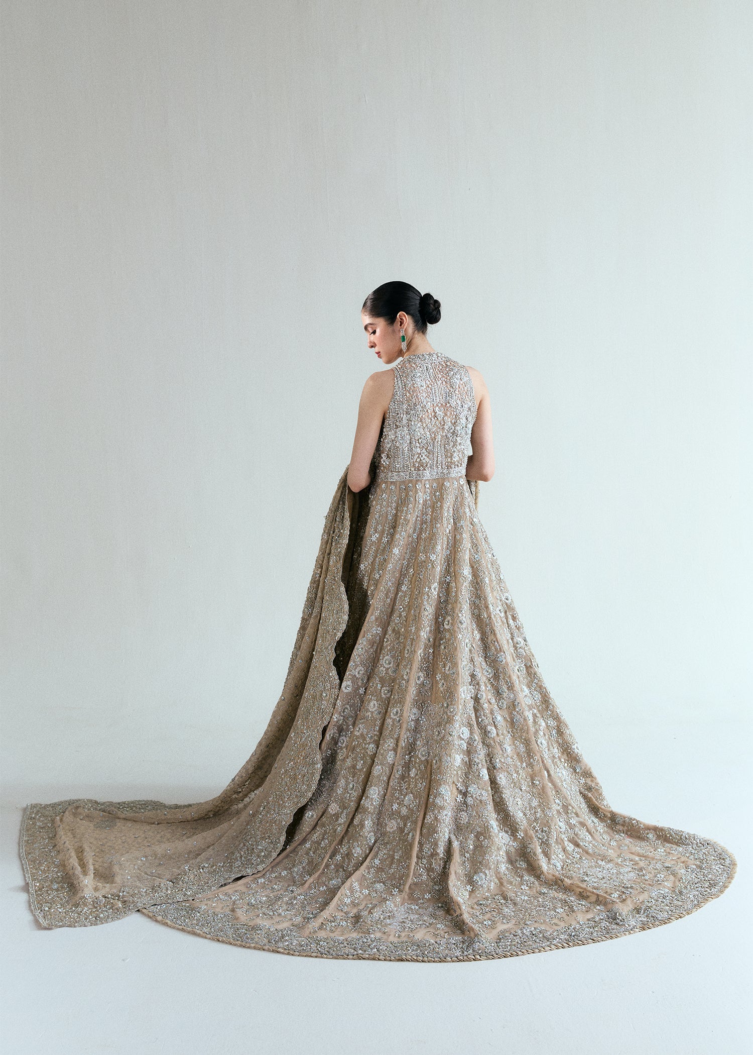 Whisper White Embellished French Net Bridal Lehenga (3-Piece) - Image 8