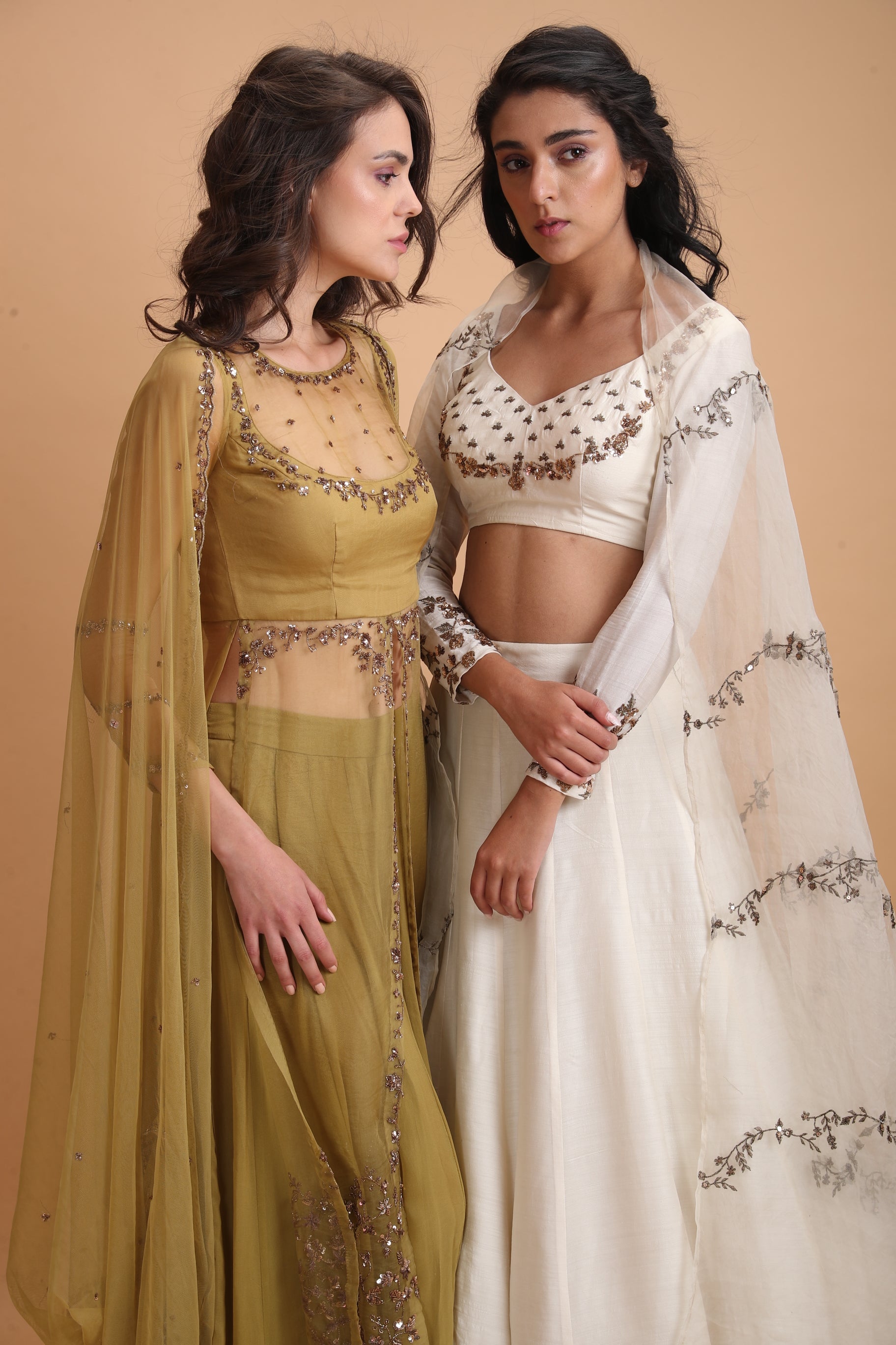 White Embroidered Chanderi Silk Lehenga (3-Piece) - Image 6