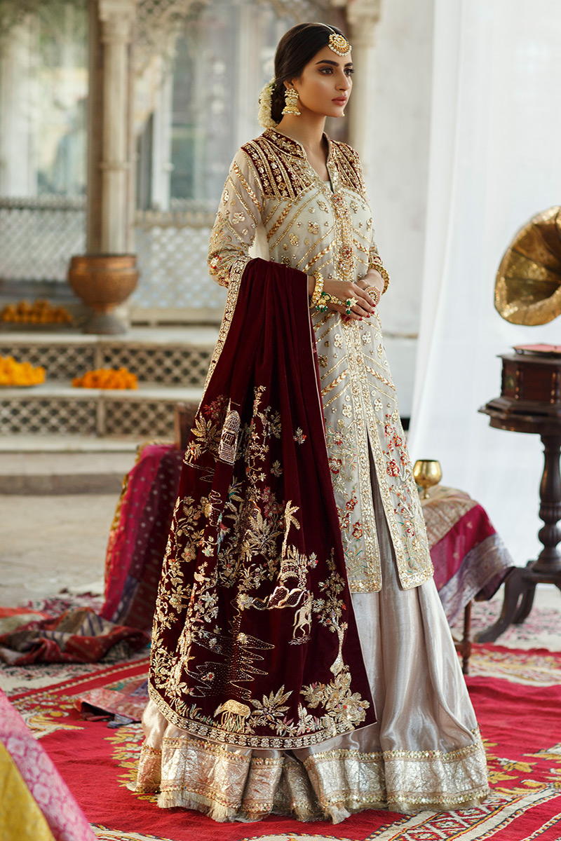 Pakistani White Gota Cotton Net Shirt with Tissue Lehenga (3-Piece) - Image 1