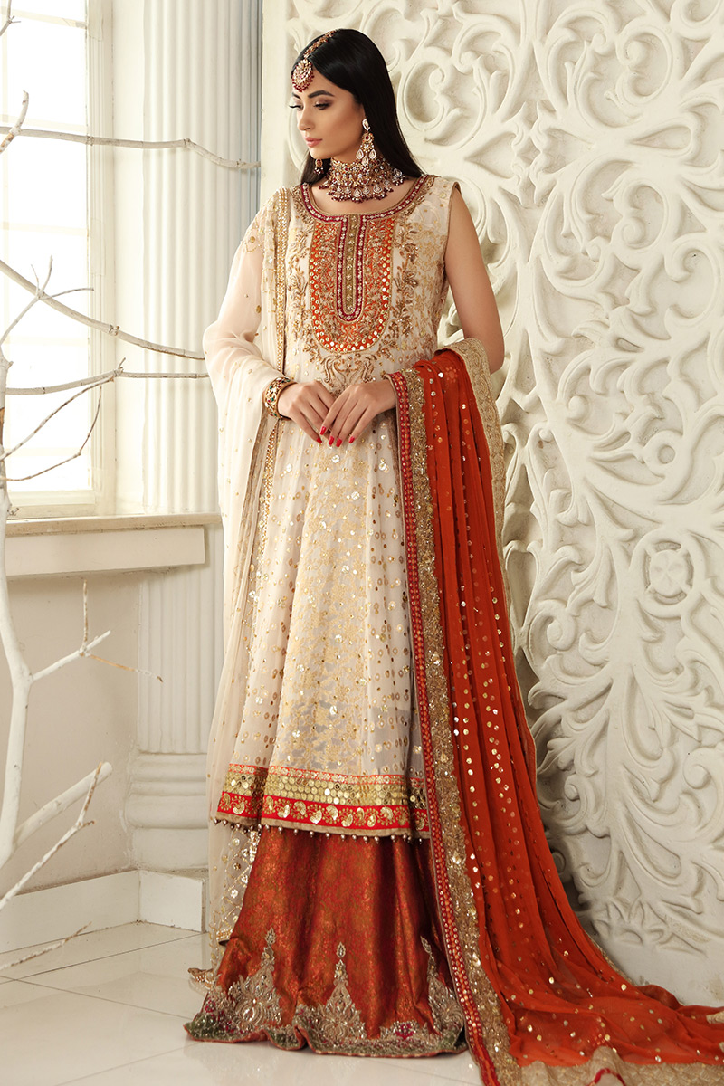 Pearl White Embroidered Jamawar Lehenga Set (3-Piece) - Image 1