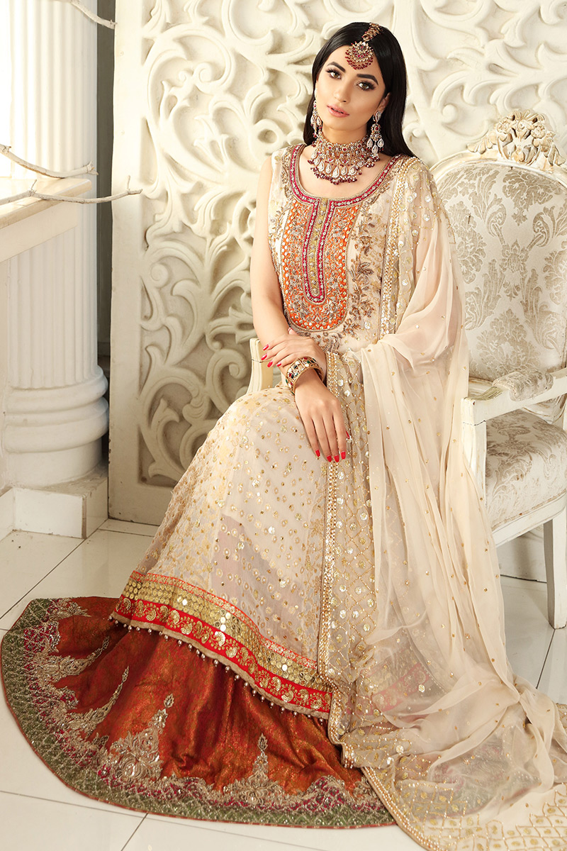 Pearl White Embroidered Jamawar Lehenga Set (3-Piece) - Image 2