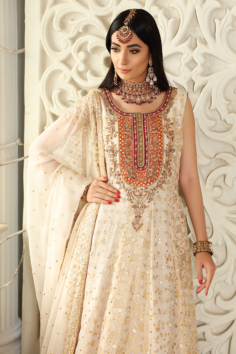 Pearl White Embroidered Jamawar Lehenga Set (3-Piece) - Image 3
