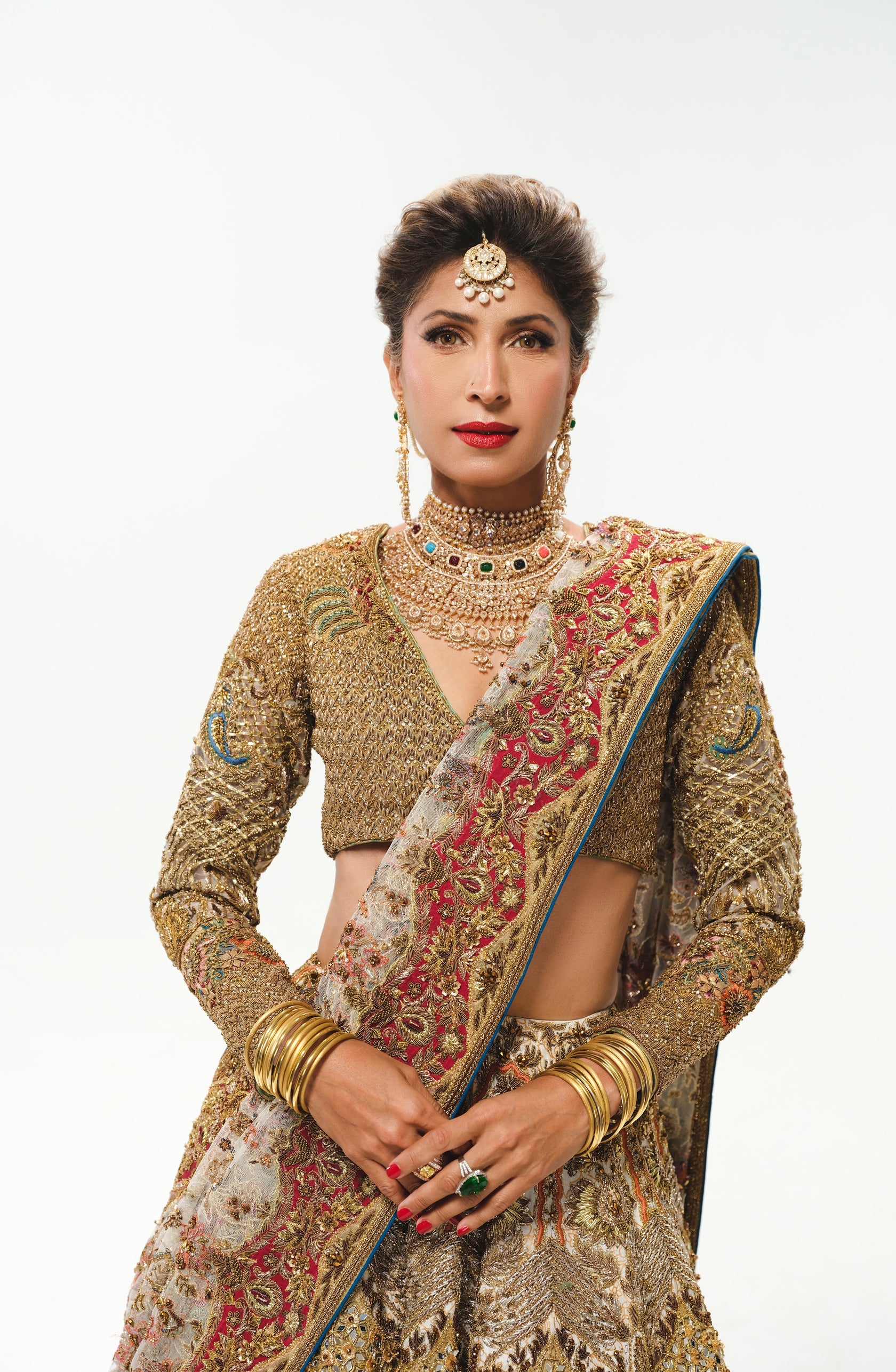 Pakistani White Zardozi Jamawar Bridal Lehenga Choli (3-Piece) - Image 1