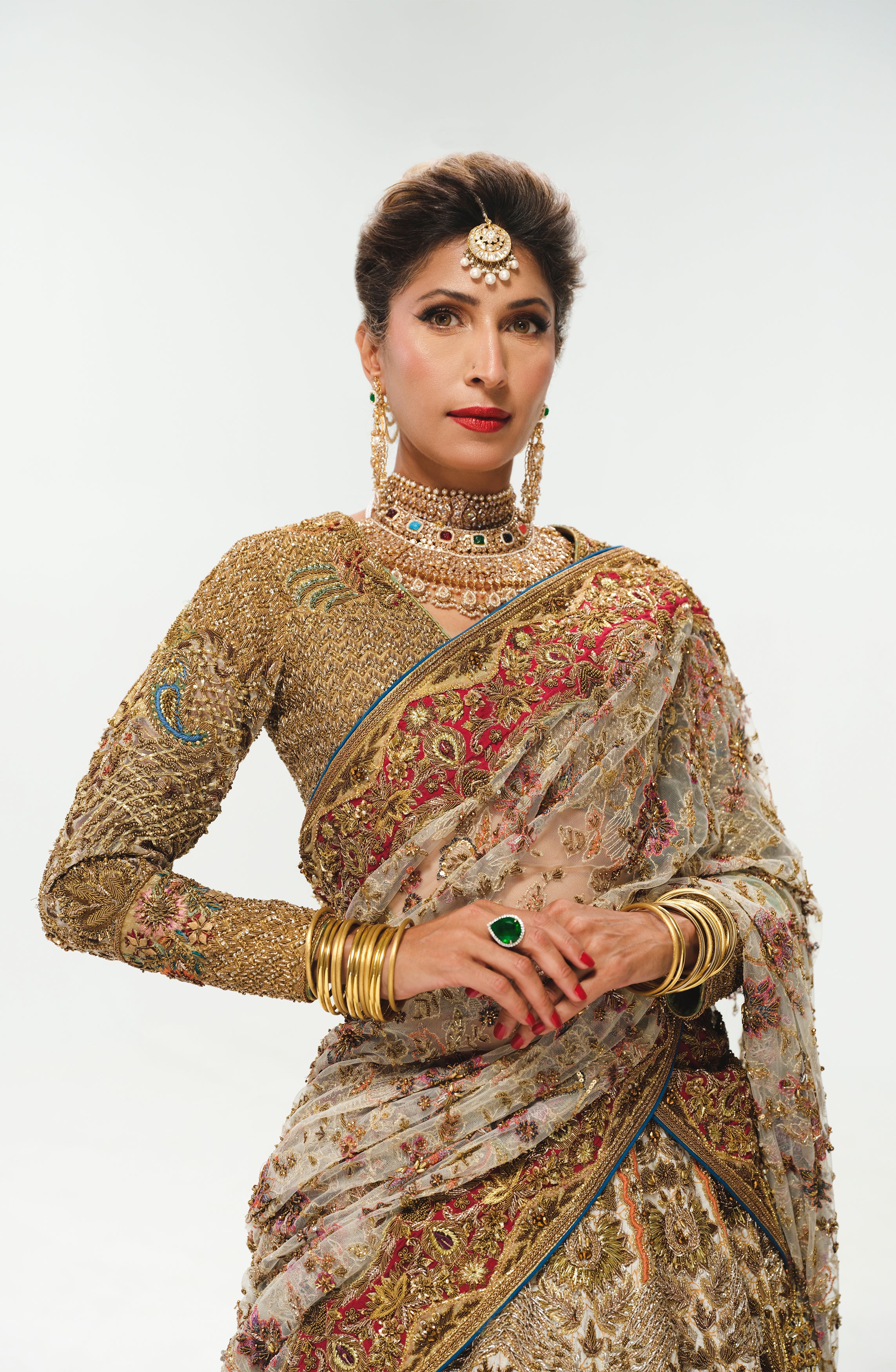 Pakistani White Zardozi Jamawar Bridal Lehenga Choli (3-Piece) - Image 5