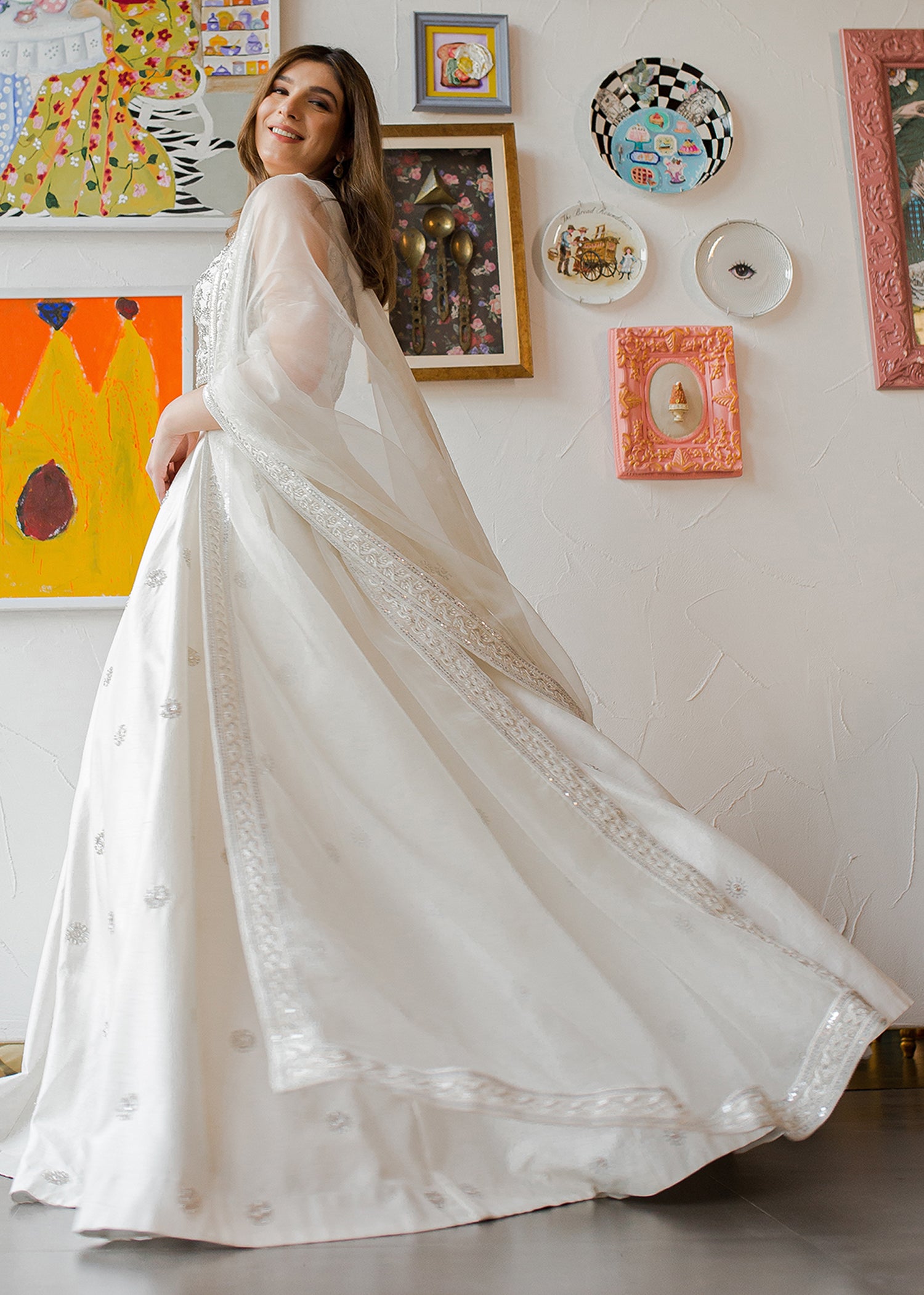 White Embellished Korean Rawsilk Lehenga Choli (3-Piece) - Image 4