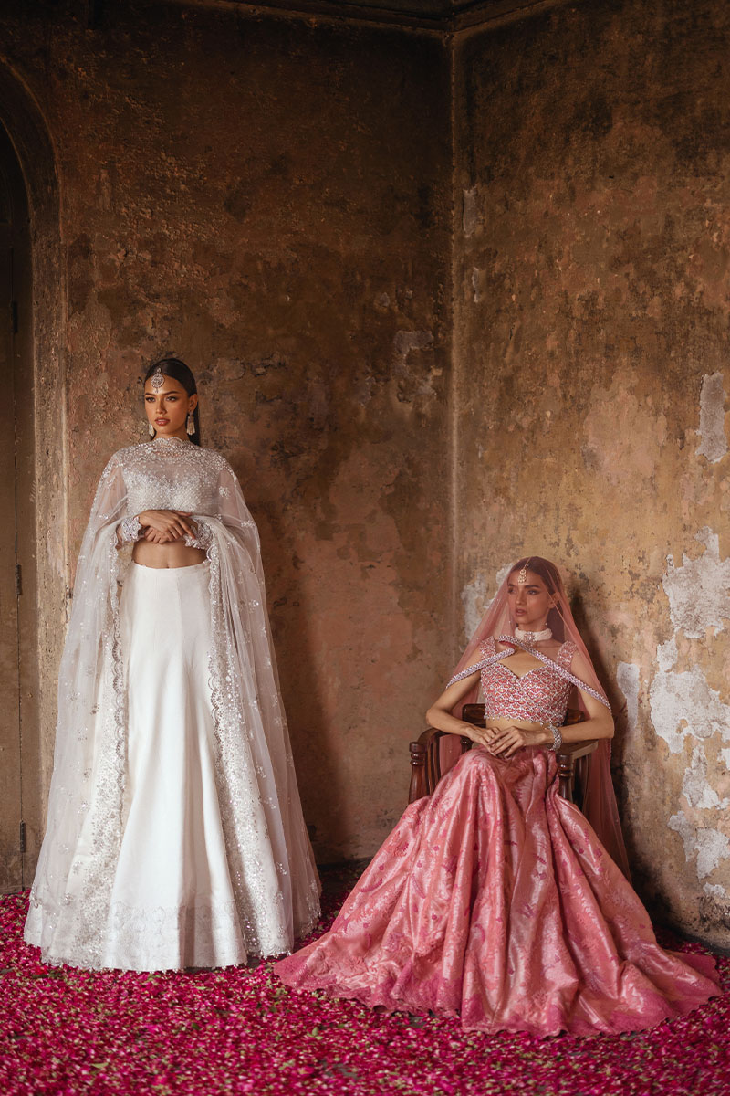 Pakistani Dove White Embellished Net & Silk Lehenga Choli (3-Piece) - Image 8