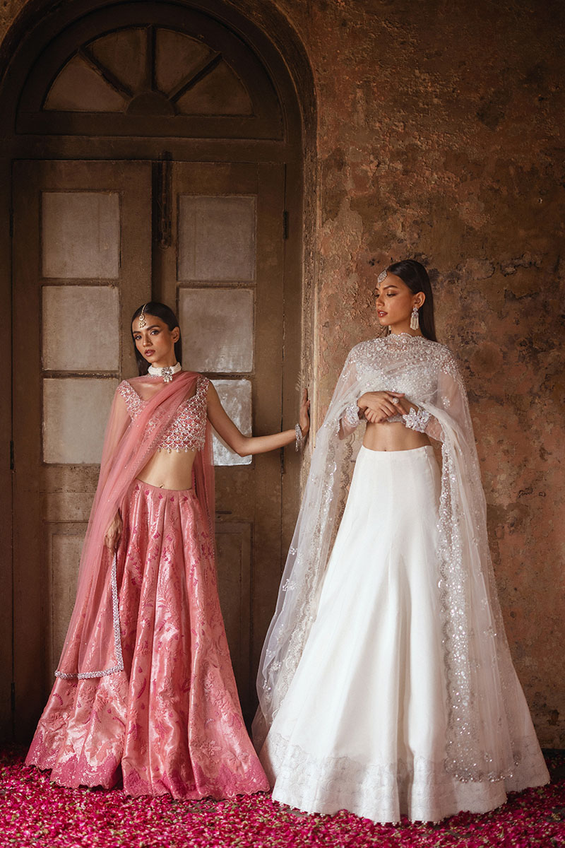 Pakistani Dove White Embellished Net & Silk Lehenga Choli (3-Piece) - Image 9