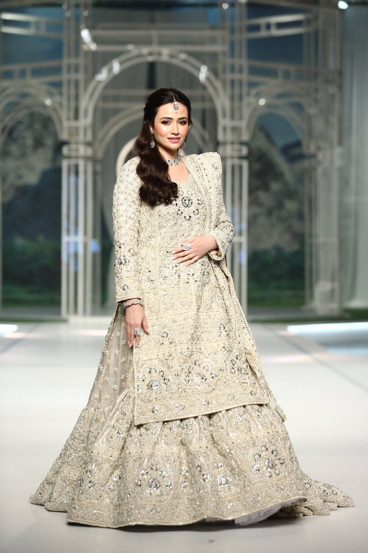 Pakistani White Embellished Lamy Bridal Lehenga (3-Piece) - Image 4