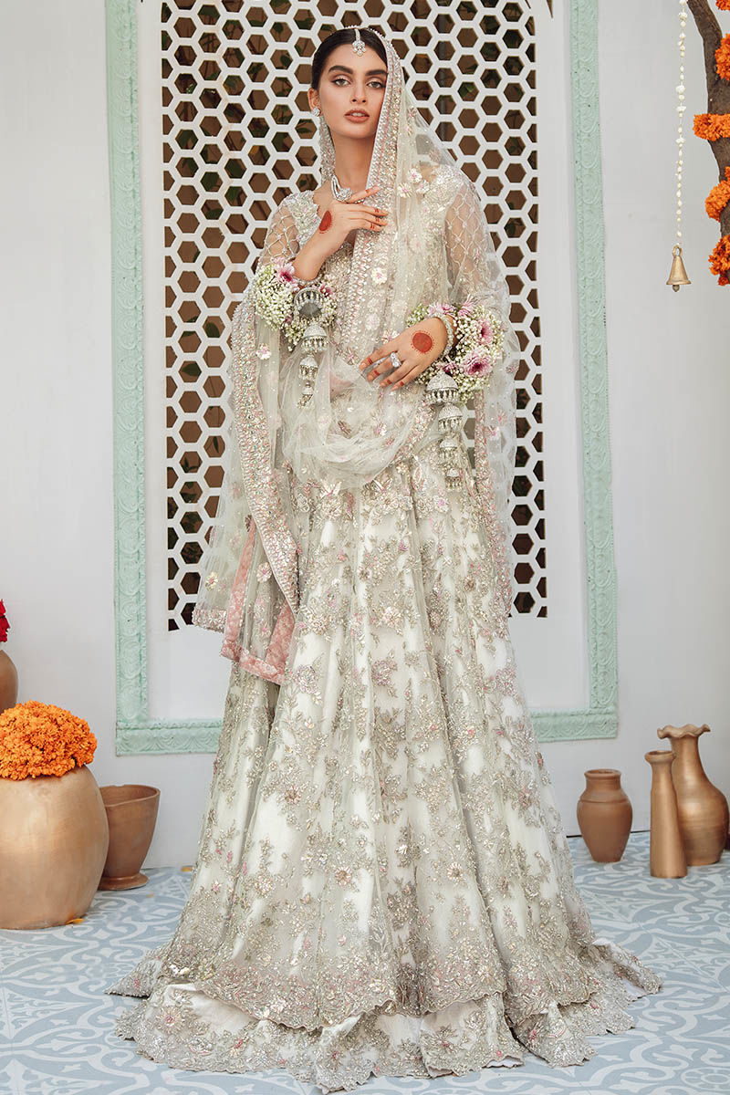 White Embellished Net Kalidaar Lehenga (3-Piece) - Image 1