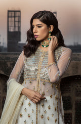 White Kundan Embroidered Net Tunic with Chiffon Lehenga (3-Piece) - Image 4