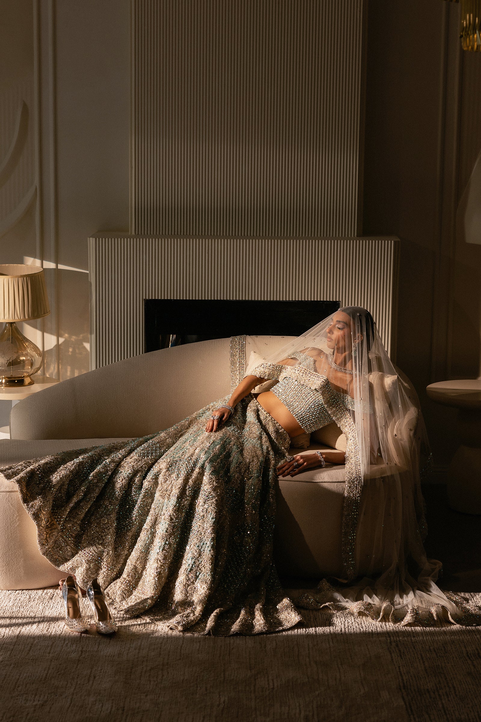 White & Cerulean Embroidered Net Lehenga (3-Piece) - Image 11