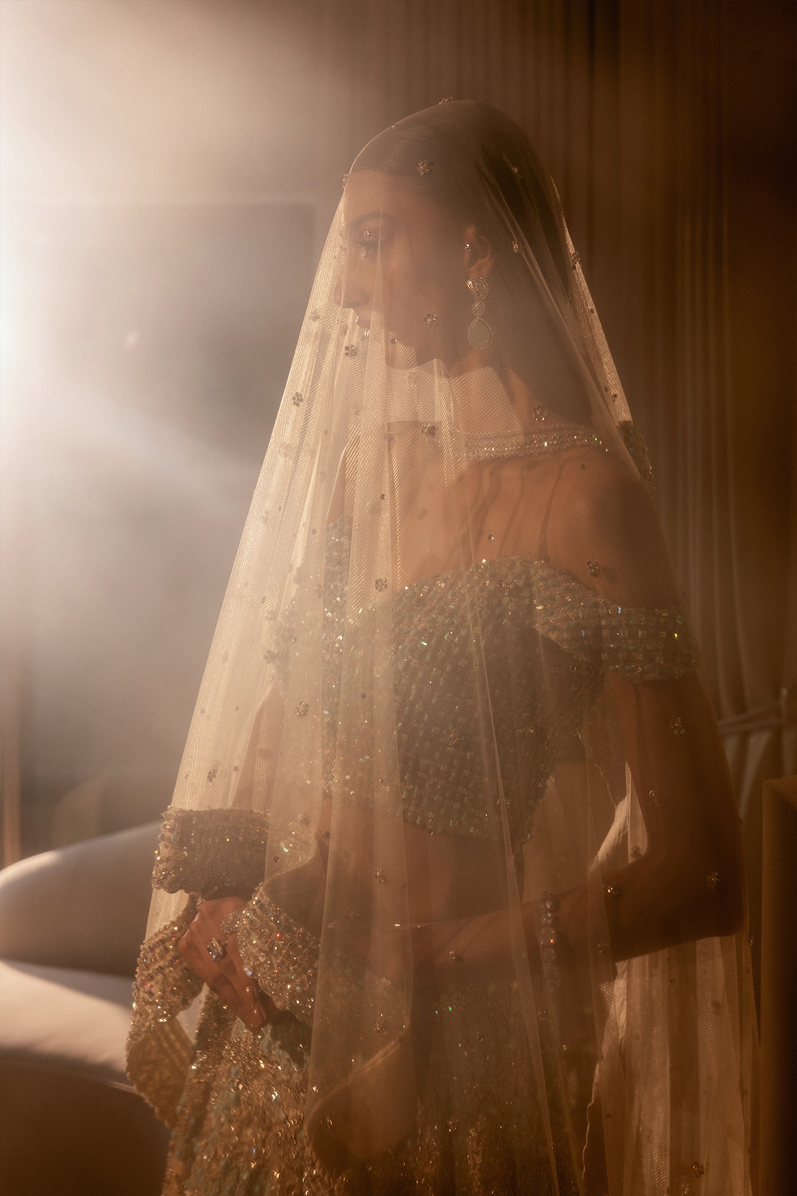 White & Cerulean Embroidered Net Lehenga (3-Piece) - Image 14