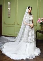 Pakistani White Hand Embroidered Net Bridal Lehenga (3-Piece) - Image 2
