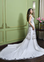 Pakistani White Hand Embroidered Net Bridal Lehenga (3-Piece) - Image 4