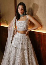 Pakistani White Embroidered Net Lehenga Choli (3-Piece) - Image 3