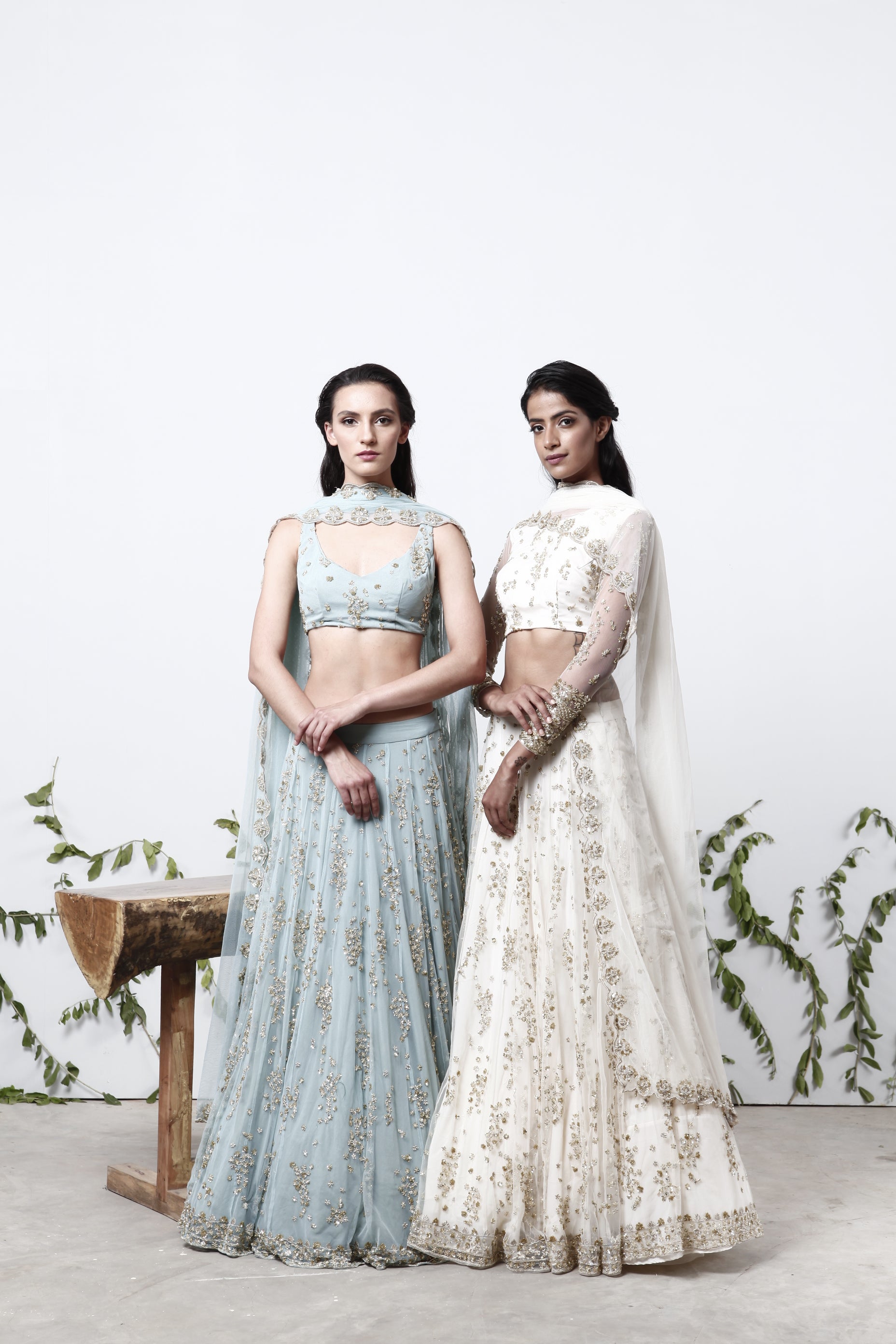 Indian White Embroidered Net Lehenga Set (3-Piece) - Image 4