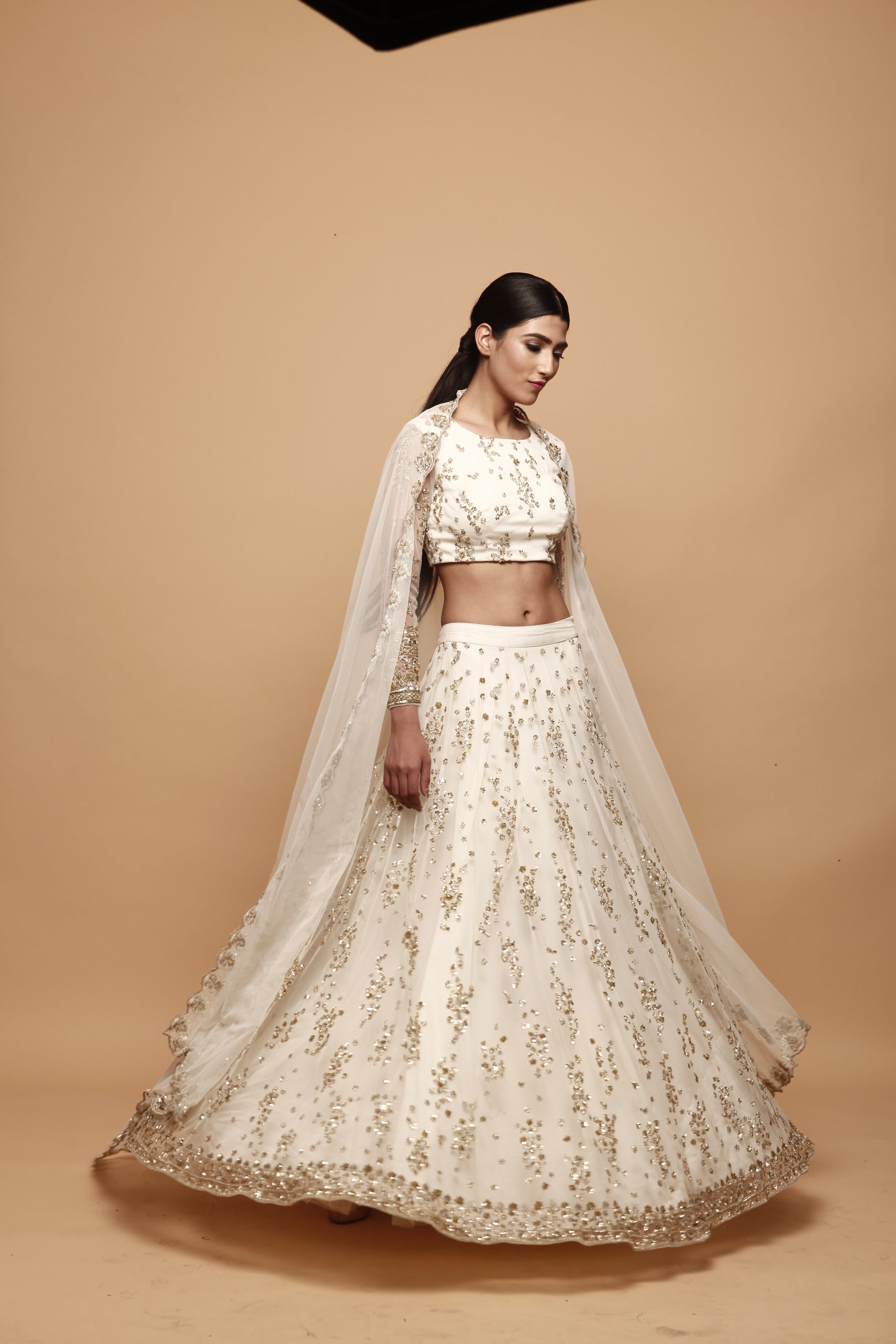 Indian White Embroidered Net Lehenga Set (3-Piece) - Image 8