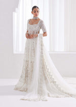 Pakistani White Embroidered Net Bridal Lehenga Set (3-Piece) - Image 2