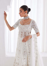 Pakistani White Embroidered Net Bridal Lehenga Set (3-Piece) - Image 3