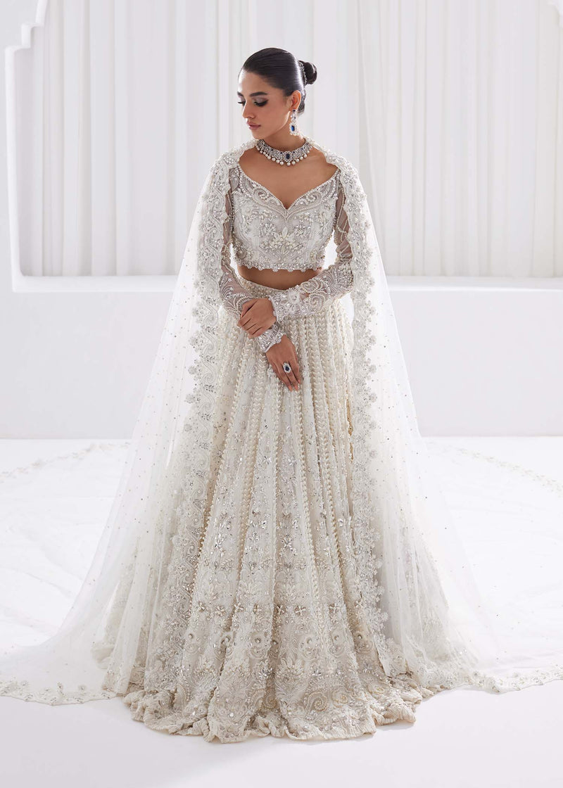 White Embroidered Net Bridal Lehenga (3-Piece) - Image 1