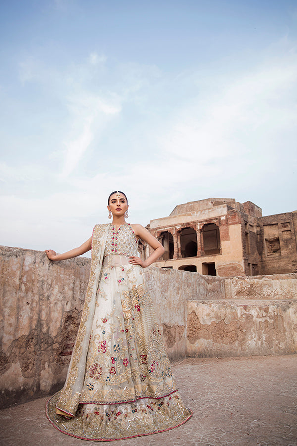 White Embellished Organza Peshwas Dress (3-Piece) - Image 1