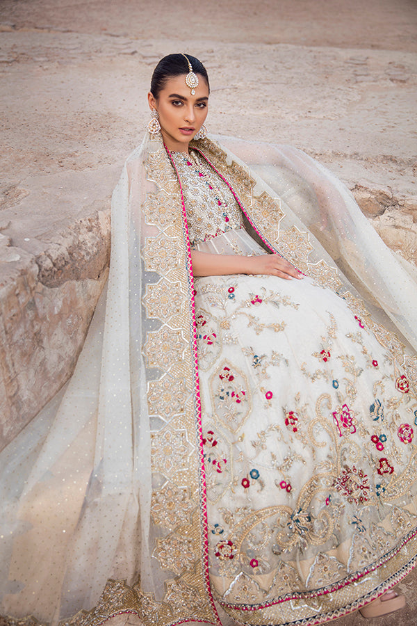 White Embellished Organza Peshwas Dress (3-Piece) - Image 3