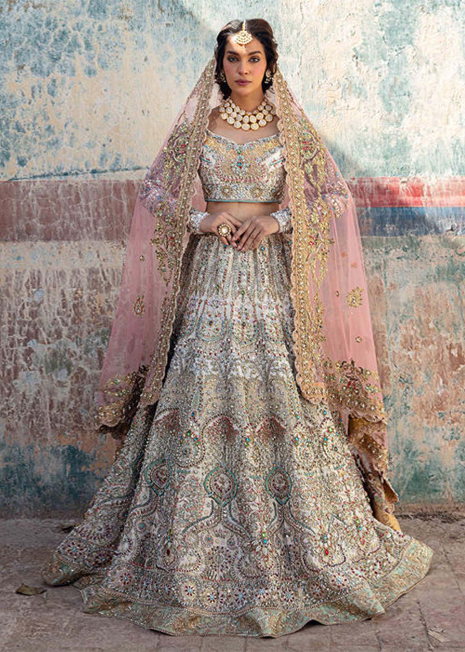 Pearl White Embellished Raw Silk Lehenga Choli (3-Piece) - Image 1