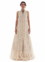 Pakistani White Cutwork Raw Silk Lehenga (3-Piece) - Image 2