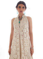 Pakistani White Cutwork Raw Silk Lehenga (3-Piece) - Image 3