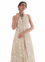 Pakistani White Cutwork Raw Silk Lehenga (3-Piece) - Image 4