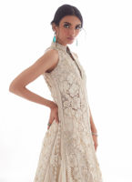 Pakistani White Cutwork Raw Silk Lehenga (3-Piece) - Image 5