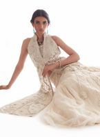 Pakistani White Cutwork Raw Silk Lehenga (3-Piece) - Image 9