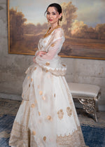 White Gold Block Printed Rawsilk Lehenga Choli (3-Piece) - Image 3