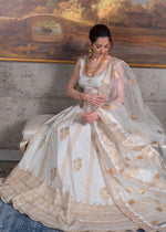 White Gold Block Printed Rawsilk Lehenga Choli (3-Piece) - Image 4