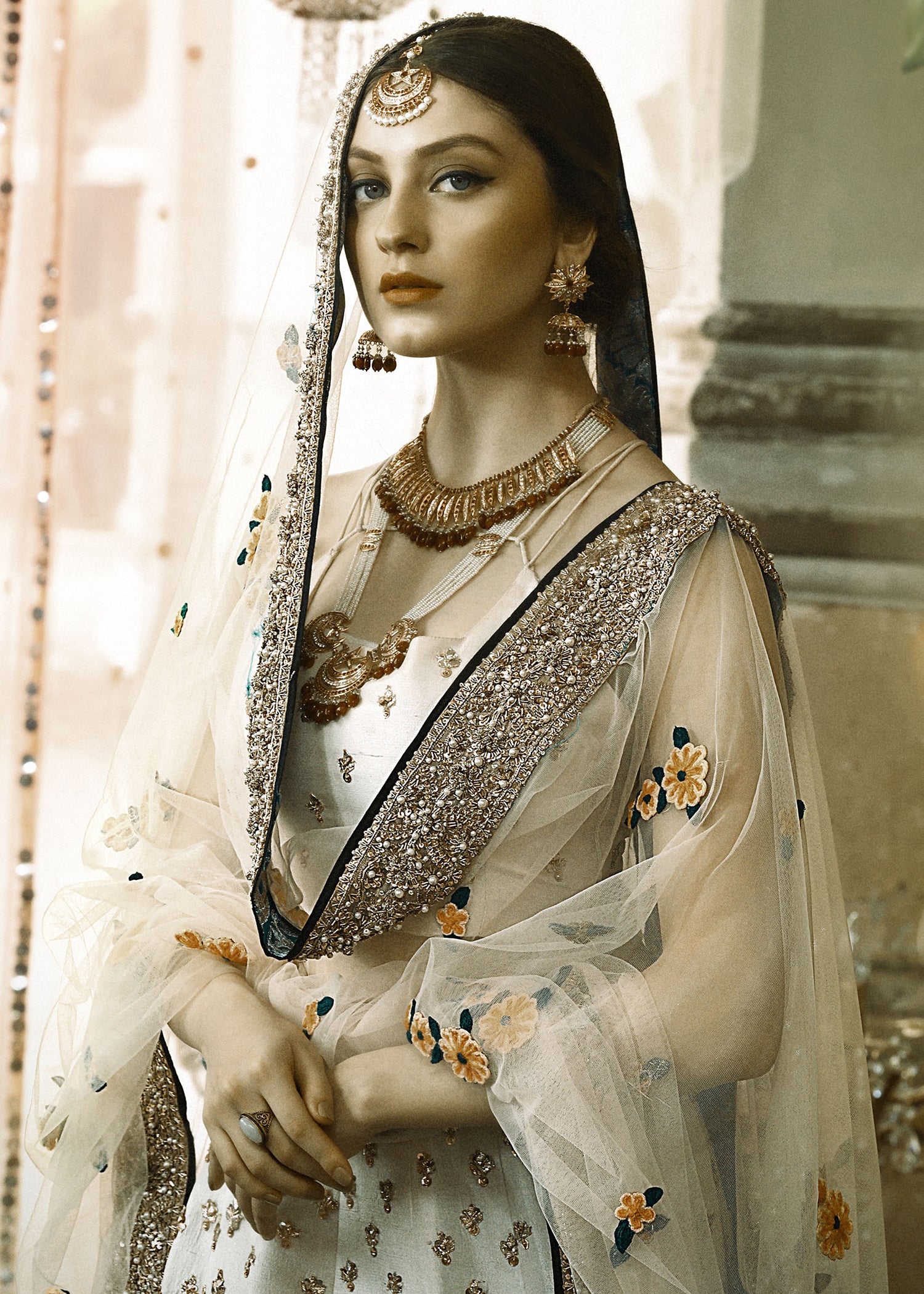 White Embroidered Raw Silk Lehenga Choli (3-Piece) - Image 2