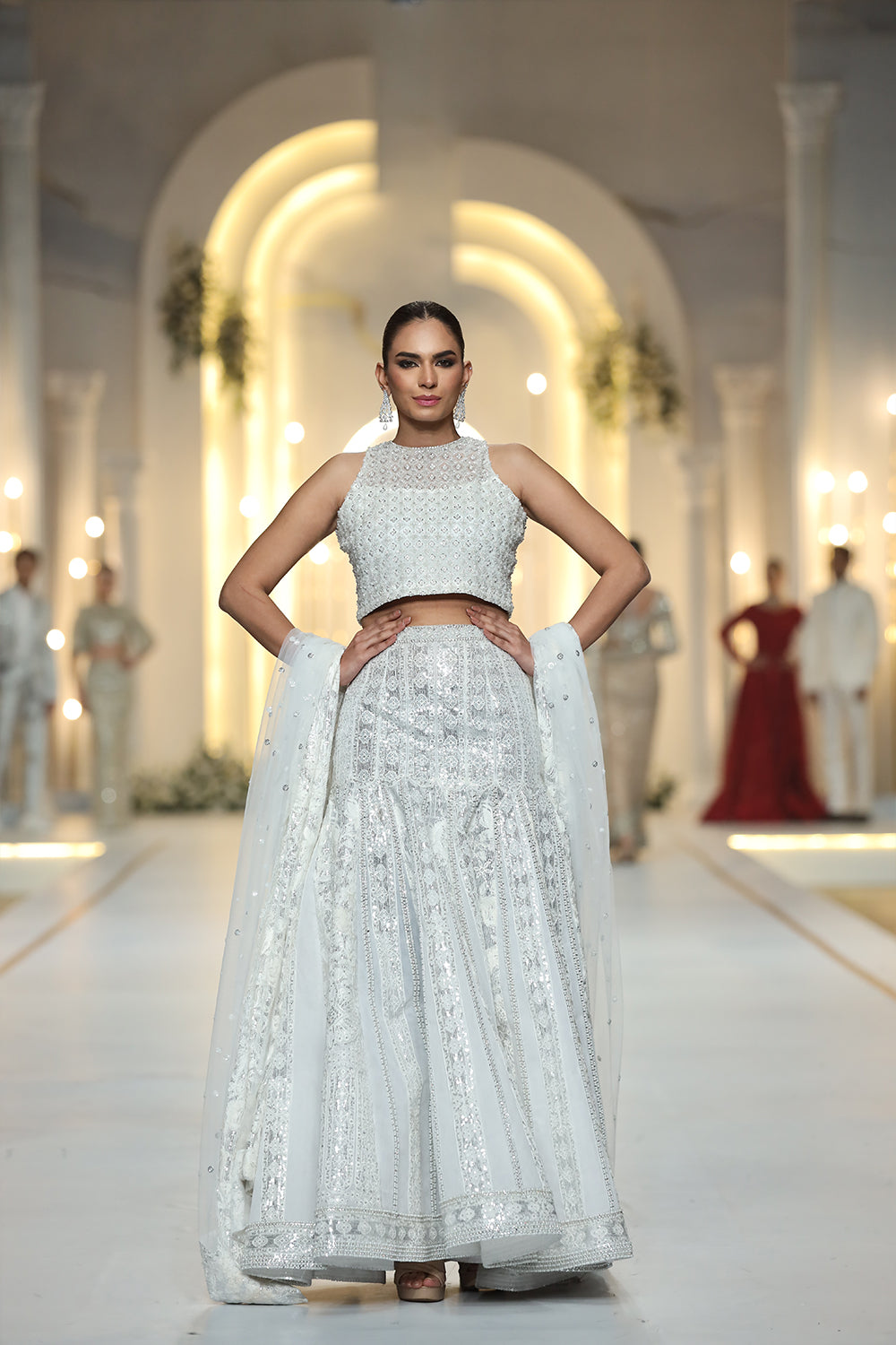 Pakistani White Hand-Embellished Pure Raw Silk Lehenga (3-Piece) - Image 1