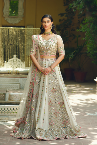 White Mirror Work Silk-Blend Lehenga Choli (3-Piece) - Image 2