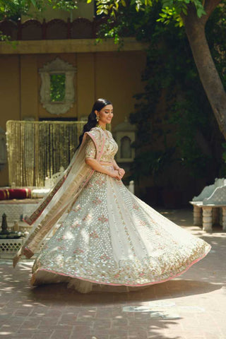 White Mirror Work Silk-Blend Lehenga Choli (3-Piece) - Image 3