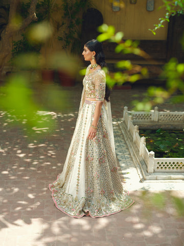 White Mirror Work Silk-Blend Lehenga Choli (3-Piece) - Image 4