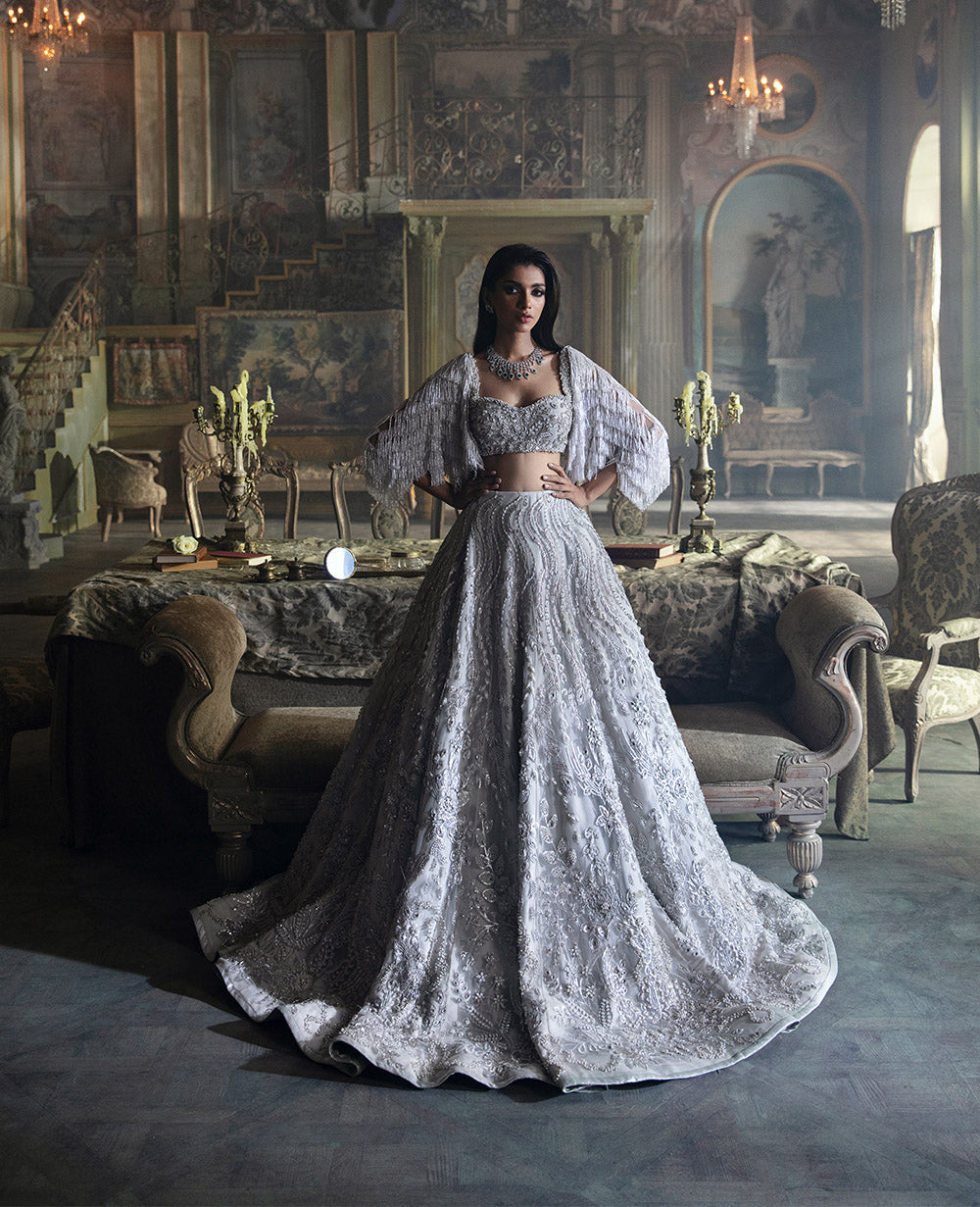 White Embellished Silk-Blend Lehenga Choli (3-Piece) - Image 2