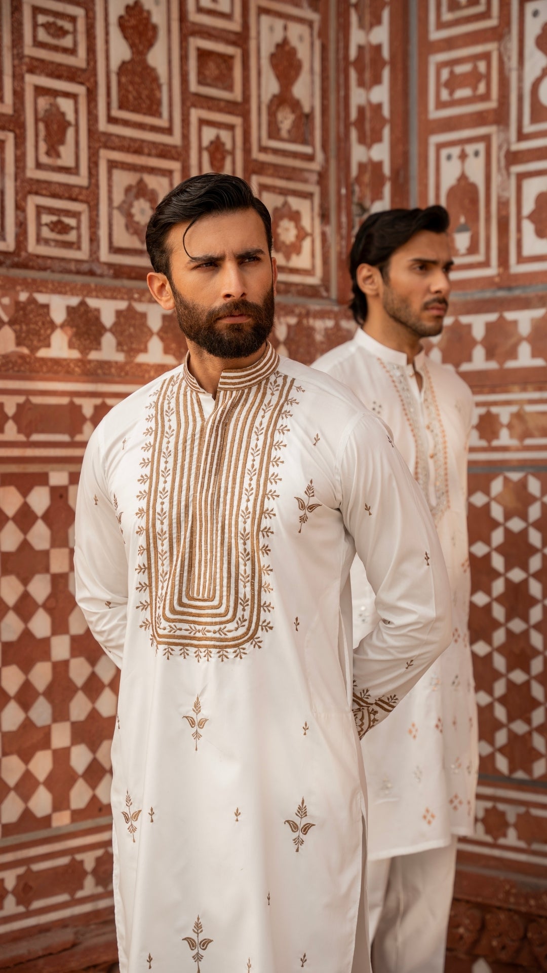 White Mirror Work Cotton Blend Kurta Pajama (2-Piece) - Image 5