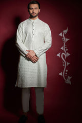 Apple White Chikankari Soft Cotton Kurta Pant Set (2-Piece) - Image 6