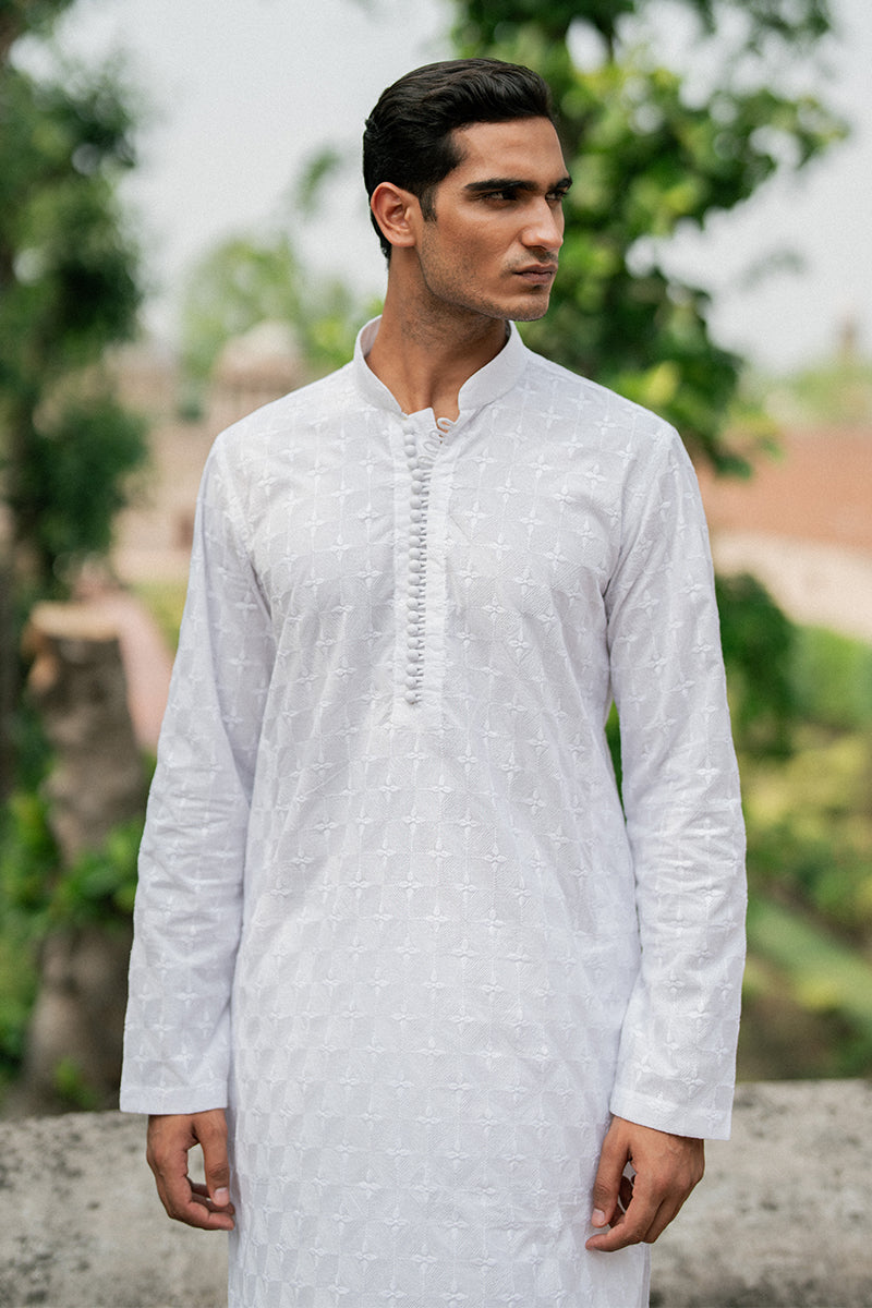 White Chikankari Cotton Kurta (2-Piece) - Image 1