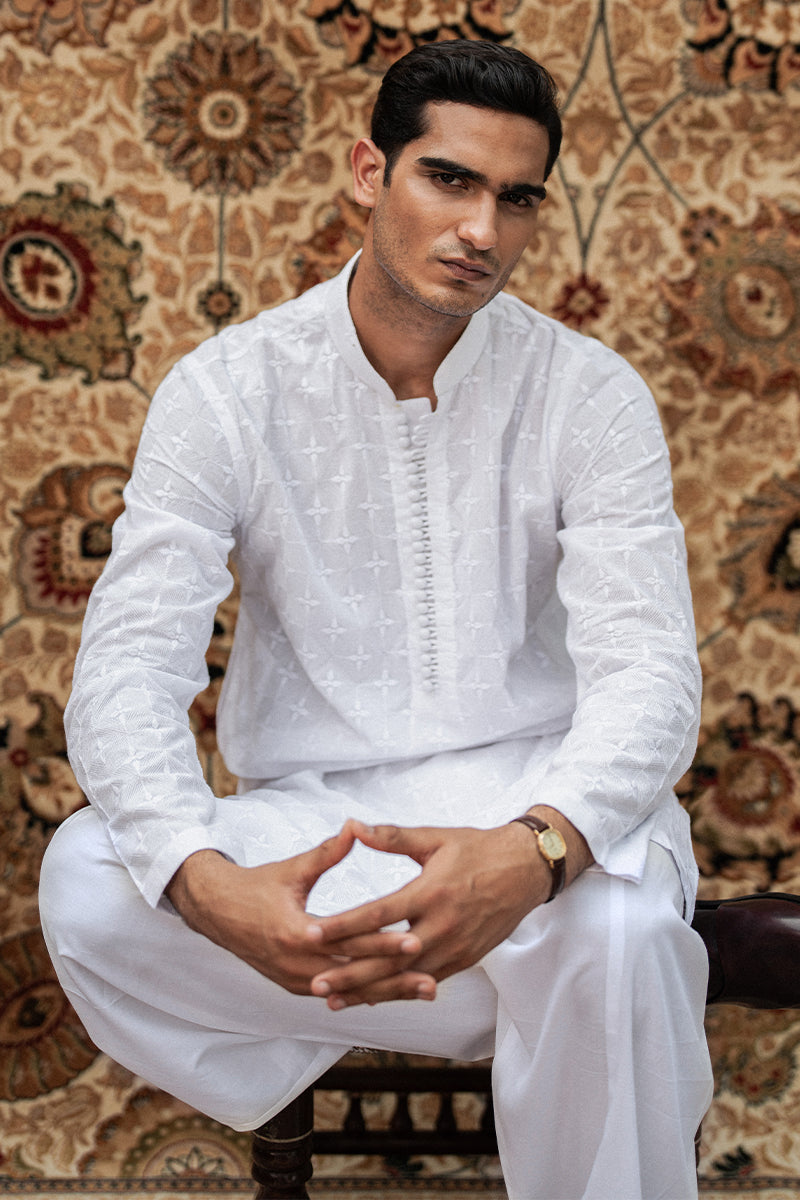White Chikankari Cotton Kurta (2-Piece) - Image 3
