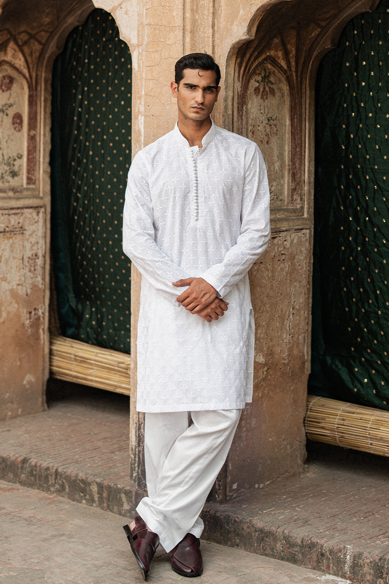 White Chikankari Cotton Kurta (2-Piece) - Image 5
