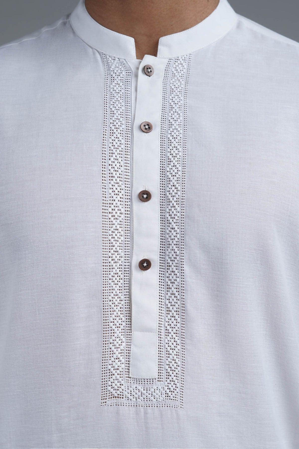 White Hand-Embroidered Cotton Kurta (2-Piece) - Image 2