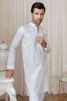 White Embroidered Pure Cotton Kurta (2-Piece) - Image 4