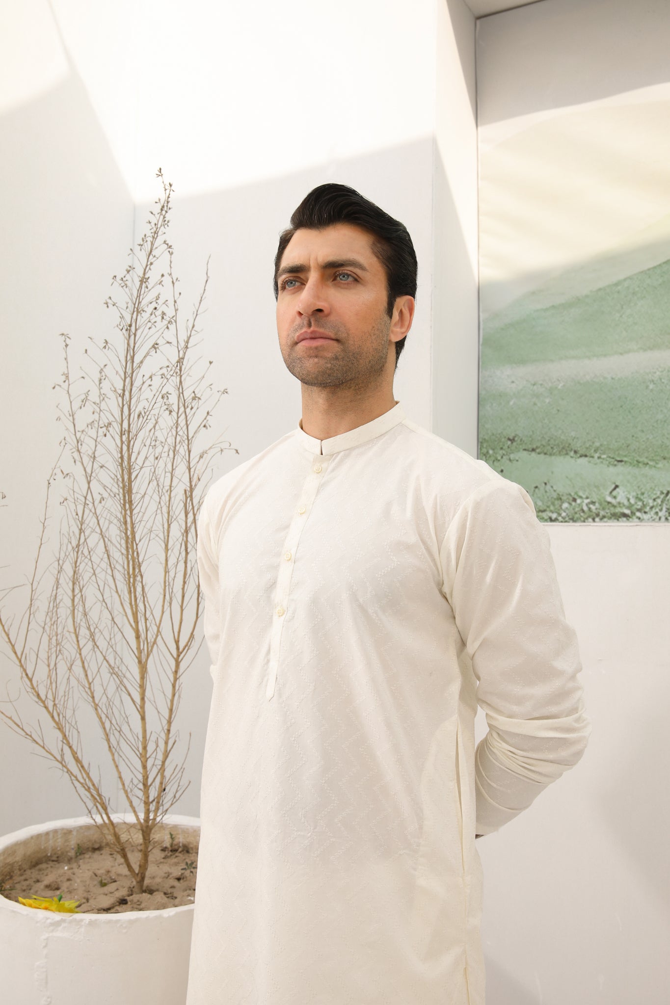 White Schiffli Embroidered Cotton Kurta Trouser (2-Piece) - Image 1