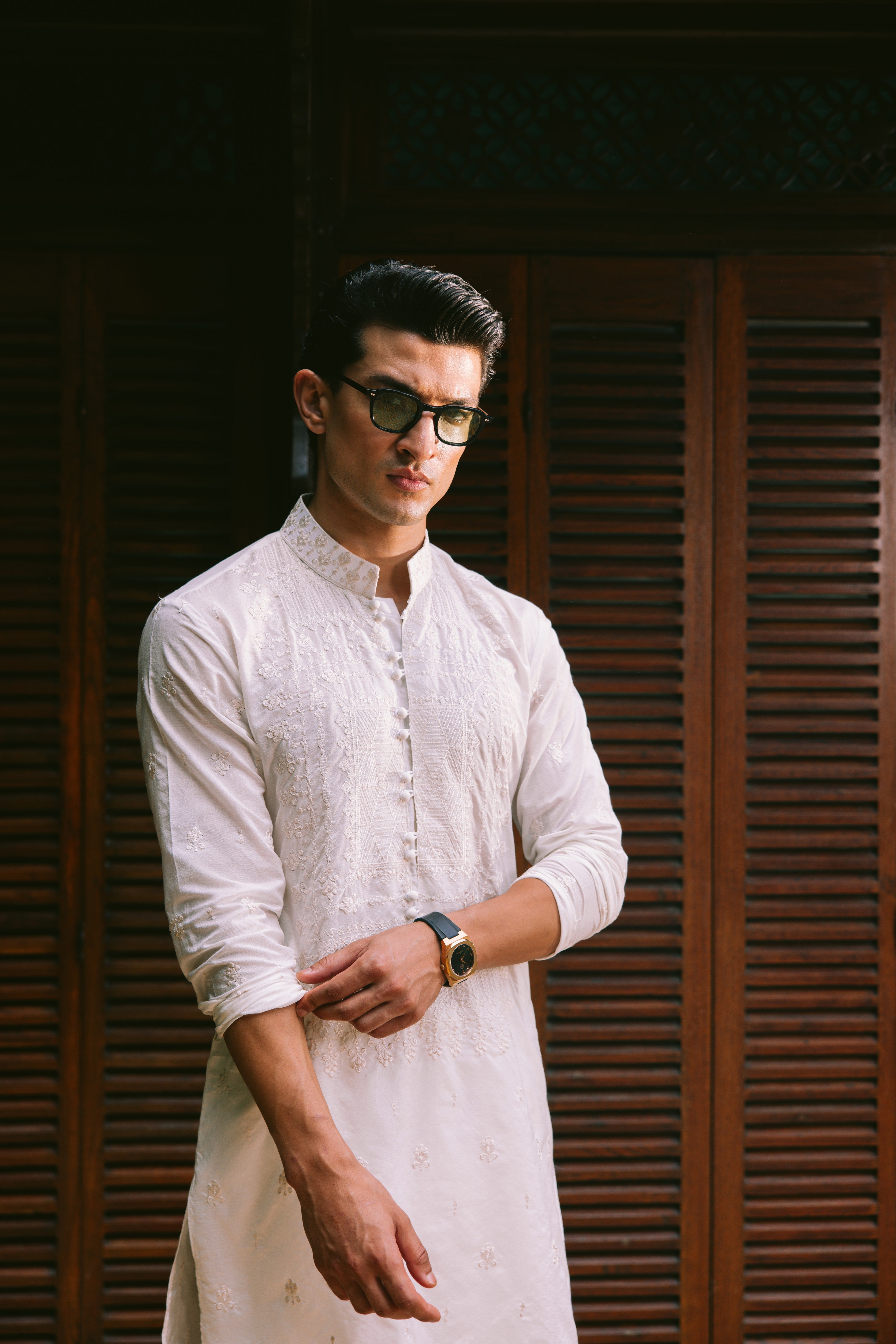 White Embroidered Cotton-Silk Kurta Set (2-Piece) - Image 3